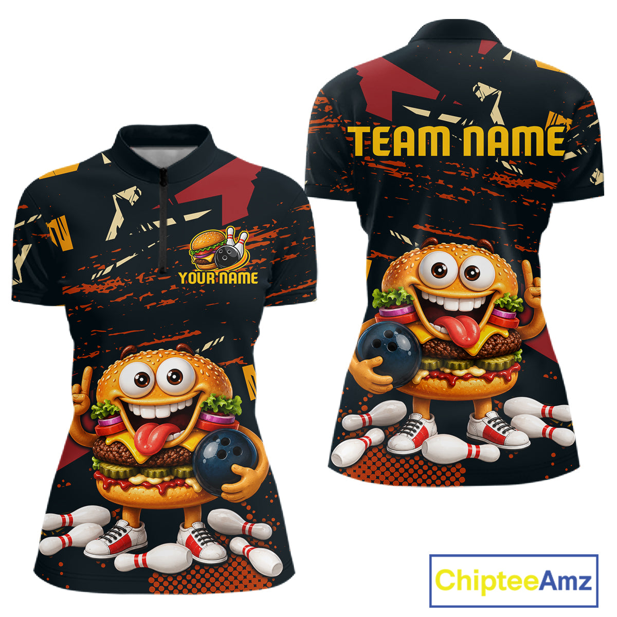 Custom Funny Hamburger Bowling Team Shirts Bowling Jersey for Women Bowling League HNT465