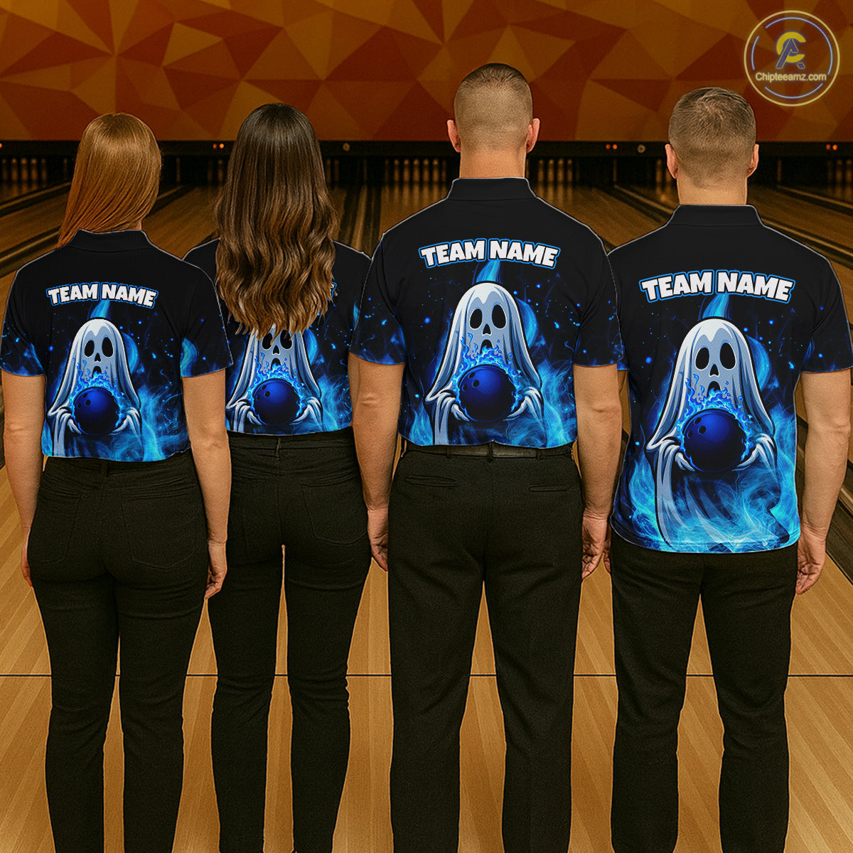 Custom Blue Flame Ghost Bowling Team Shirts, Bowling Shirts For Men Bowling Jersey HNT466
