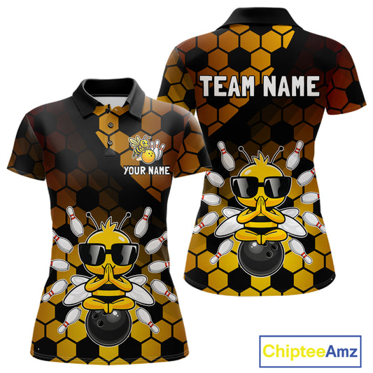 Custom Funny Bee Bowling Jersey for Women Bowling Team Shirts Bowling Polo & 1/4 Zip HNT267