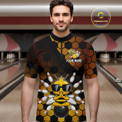 Custom Funny Bee Bowling Jersey for Men Bowling Team Shirts Bowling Polo & 1/4 Zip HNT267