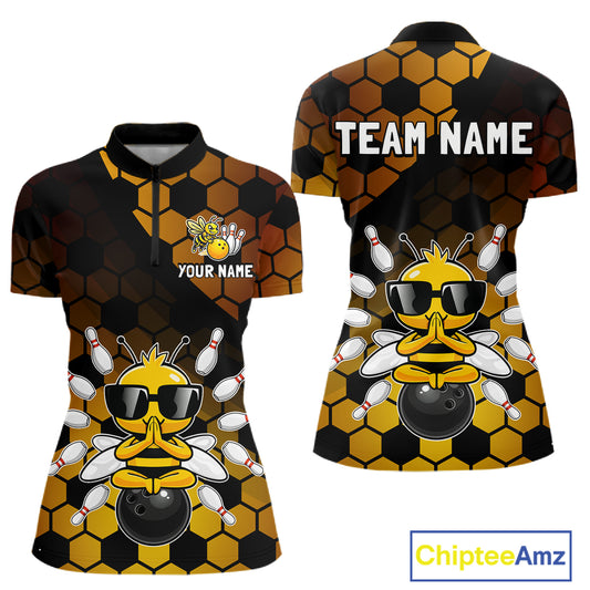 Custom Funny Bee Bowling Jersey for Women Bowling Team Shirts Bowling Polo & 1/4 Zip HNT267