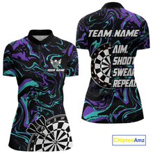 Load image into Gallery viewer, Turquoise-Purple Pattern Aim Shoot Swear Repeat Darts Team Jerseys Dart Shirts For Women NNT168