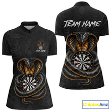 Load image into Gallery viewer, Front and back darts quarter zip shirt featuring a cobra wrapped around a dartboard with cobra snake artwork on a black background.