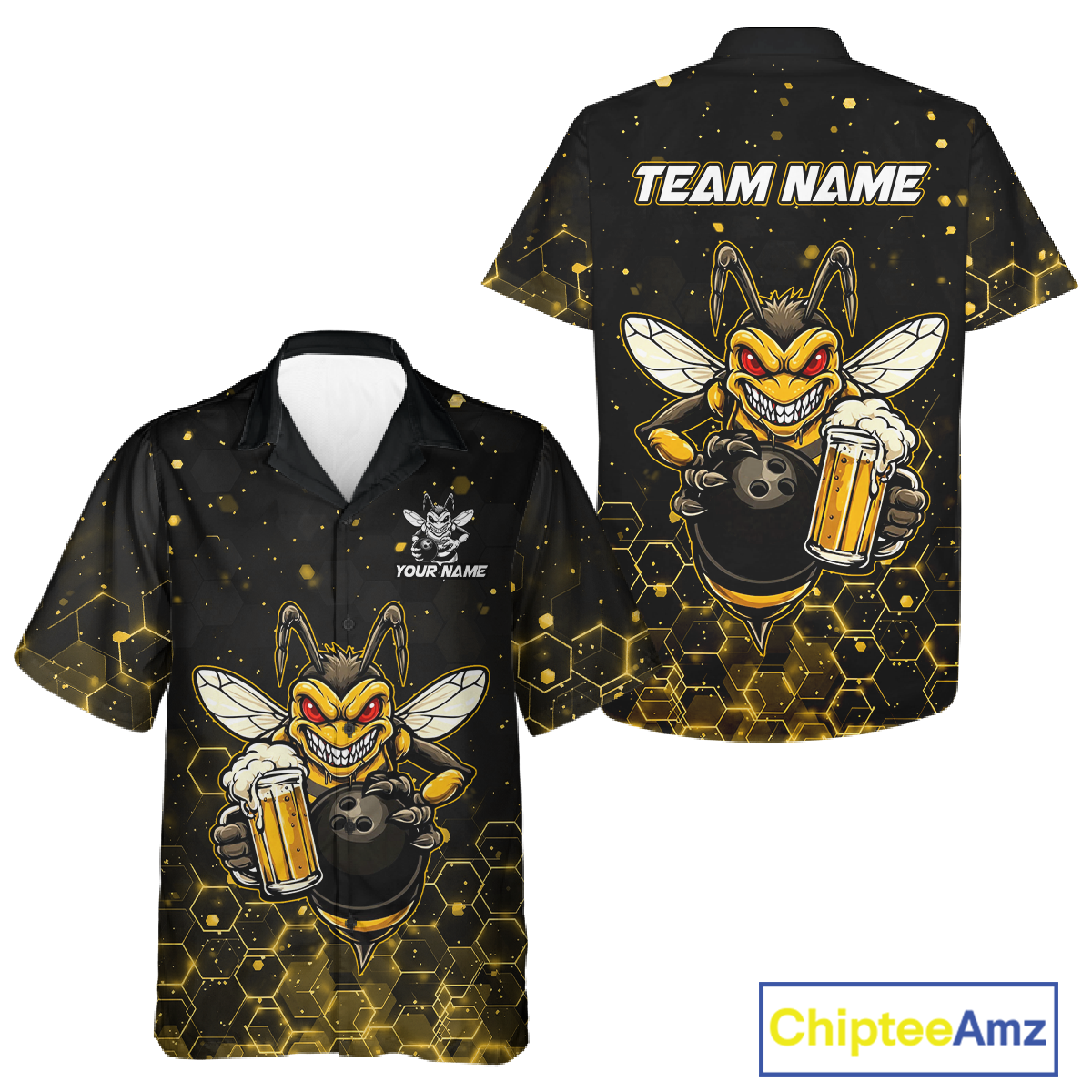 Custom Funny Beer Bee Hawaiian Bowling Jersey for Men Women Bowling Team Shirts Bowling League HNT191