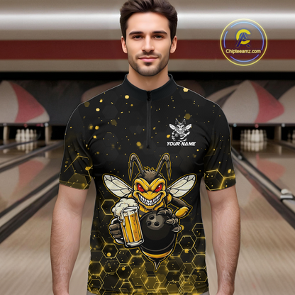 Custom Funny Beer Bee Bowling Jersey for Men Bowling Team Shirts Polo & 1/4 Zip HNT191