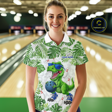 Load image into Gallery viewer, Custom Funny Dinosaur Bowling Jersey for Women Bowling Tournament Polo &amp; 1/4 Zip Bowling Team Shirts HNT214