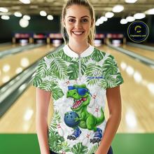 Load image into Gallery viewer, Custom Funny Dinosaur Bowling Jersey for Women Bowling Tournament Polo &amp; 1/4 Zip Bowling Team Shirts HNT214