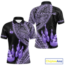 Load image into Gallery viewer, Black and Purple Tribal Pattern Bowling Jersey for Men Bowling Uniform Bowling Team Shirts HNT225