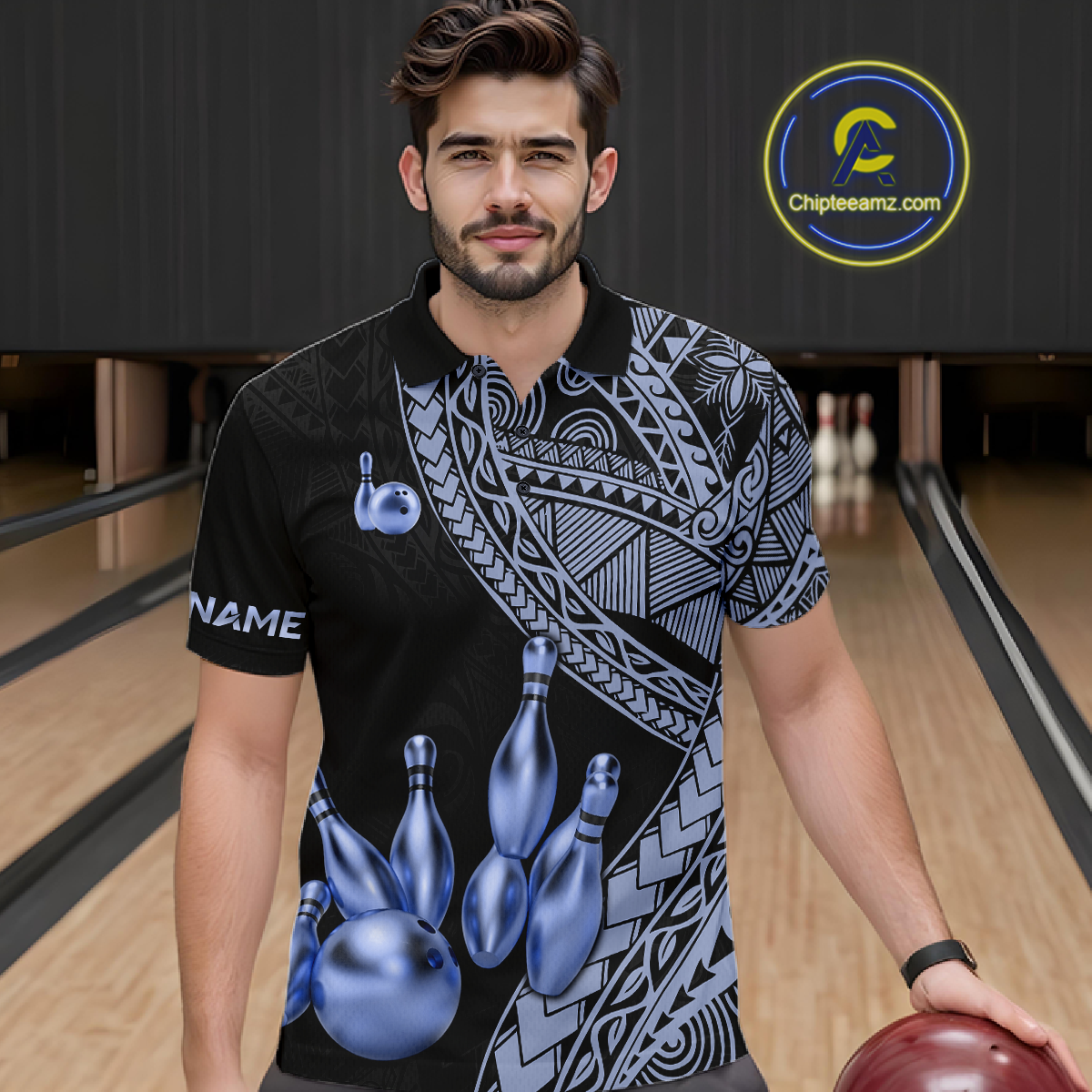 Black and Blue Tribal Pattern Bowling Jersey for Woen Bowling Uniform Bowling Team Shirts HNT225
