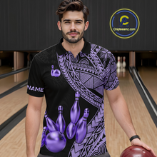 Load image into Gallery viewer, Black and Purple Tribal Pattern Bowling Jersey for Men Bowling Uniform Bowling Team Shirts HNT225