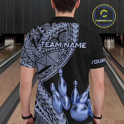 Black and Blue Tribal Pattern Bowling Jersey for Woen Bowling Uniform Bowling Team Shirts HNT225