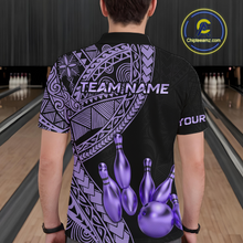 Load image into Gallery viewer, Black and Purple Tribal Pattern Bowling Jersey for Men Bowling Uniform Bowling Team Shirts HNT225