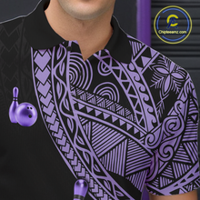 Load image into Gallery viewer, Black and Purple Tribal Pattern Bowling Jersey for Men Bowling Uniform Bowling Team Shirts HNT225