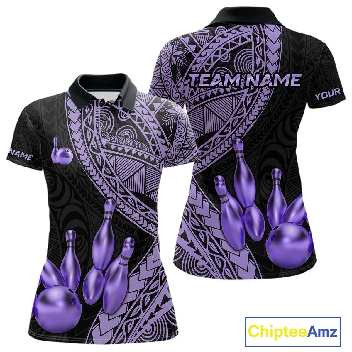 Black and Purple Tribal Pattern Bowling Jersey for Women Bowling Uniform Bowling Team Shirts HNT225