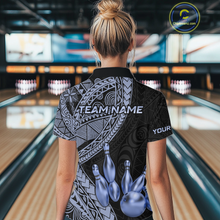 Load image into Gallery viewer, Black and Blue Tribal Pattern Bowling Jersey for Women Bowling Uniform Bowling Team Shirts HNT225