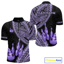 Load image into Gallery viewer, Black and Purple Tribal Pattern Bowling Jersey for Men Bowling Uniform Bowling Team Shirts HNT225