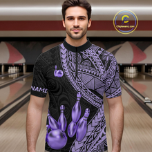 Load image into Gallery viewer, Black and Purple Tribal Pattern Bowling Jersey for Men Bowling Uniform Bowling Team Shirts HNT225