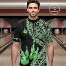 Load image into Gallery viewer, Black and Green Tribal Pattern Bowling Jersey for Men Bowling Uniform Bowling Team Shirts HNT225