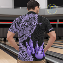 Load image into Gallery viewer, Black and Purple Tribal Pattern Bowling Jersey for Men Bowling Uniform Bowling Team Shirts HNT225
