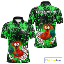 Load image into Gallery viewer, Green Funny Chicken Bowling Jersey for Men Bowling League Bowling Team Shirts Polo &amp; 1/4 Zip HN232