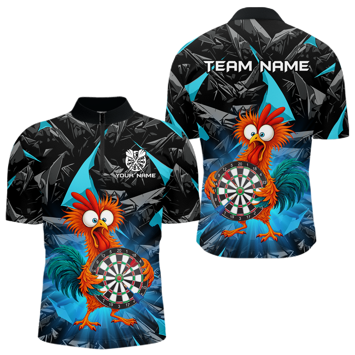 Custom Funny Turquoise Chicken Dart Shirts For Men Dart Board Gifts Darts Team Jerseys Dart League NNT152