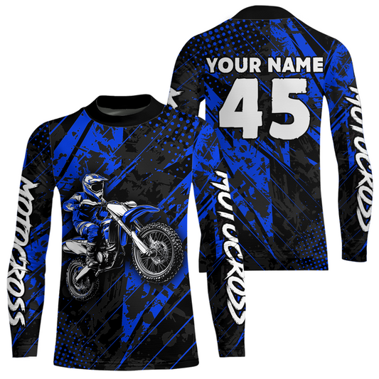 Custom Blue Motocross Jersey Kid Adult Dirt Bike Off-Road Shirt Motorcycle Shirt Upf30+ DNT52
