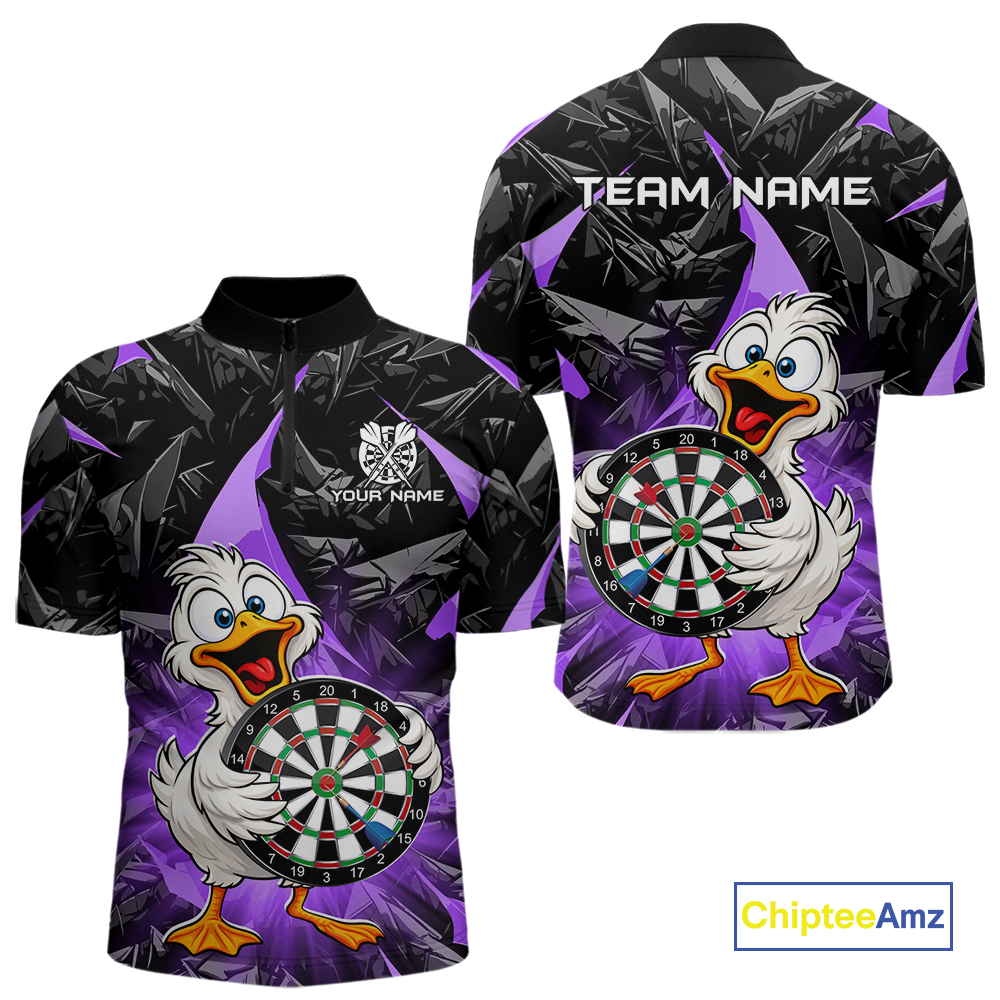 Custom Purple Duck Funny Dart Shirt Dart Team Jersey for Men Dartboard Polo & 1/4Zip NNT167