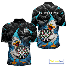 Load image into Gallery viewer, Custom Turquoise Duck Funny Dart Shirt Dart Team Jersey for Men Dartboard Polo &amp; 1/4Zip NNT167