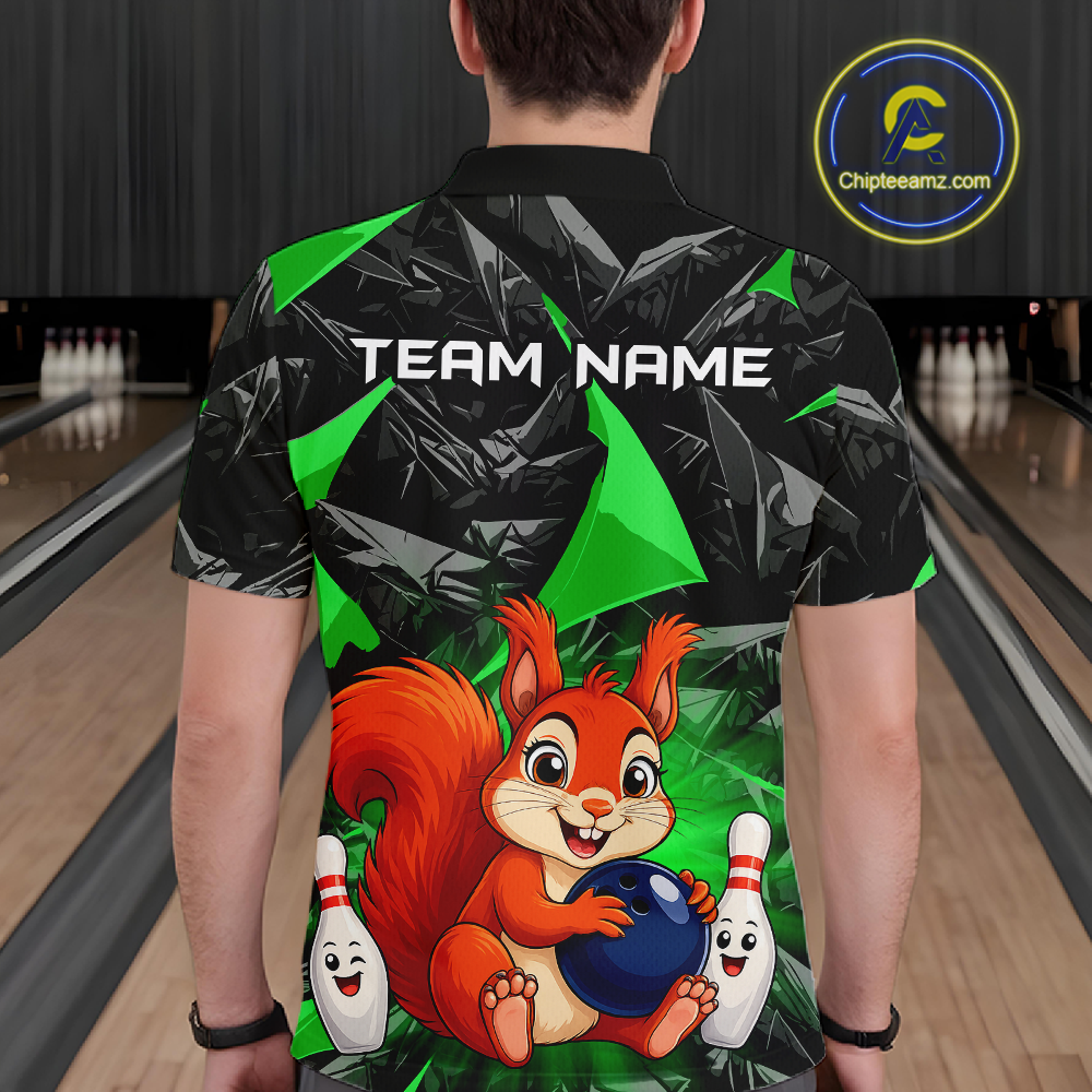 Funny Green Squirrel Custom Bowling Jersey for Men Bowling Team Shirts Bowling League HNT302