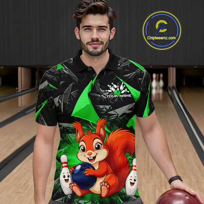 Funny Green Squirrel Custom Bowling Jersey for Men Bowling Team Shirts Bowling League HNT302