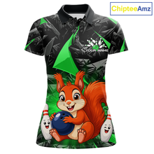 Load image into Gallery viewer, Funny Green Squirrel Custom Bowling Jersey for Women Bowling Team Shirts Bowling League HNT302