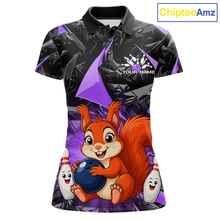 Load image into Gallery viewer, Funny Purple Squirrel Custom Bowling Jersey for Women Bowling Team Shirts Bowling League HNT302