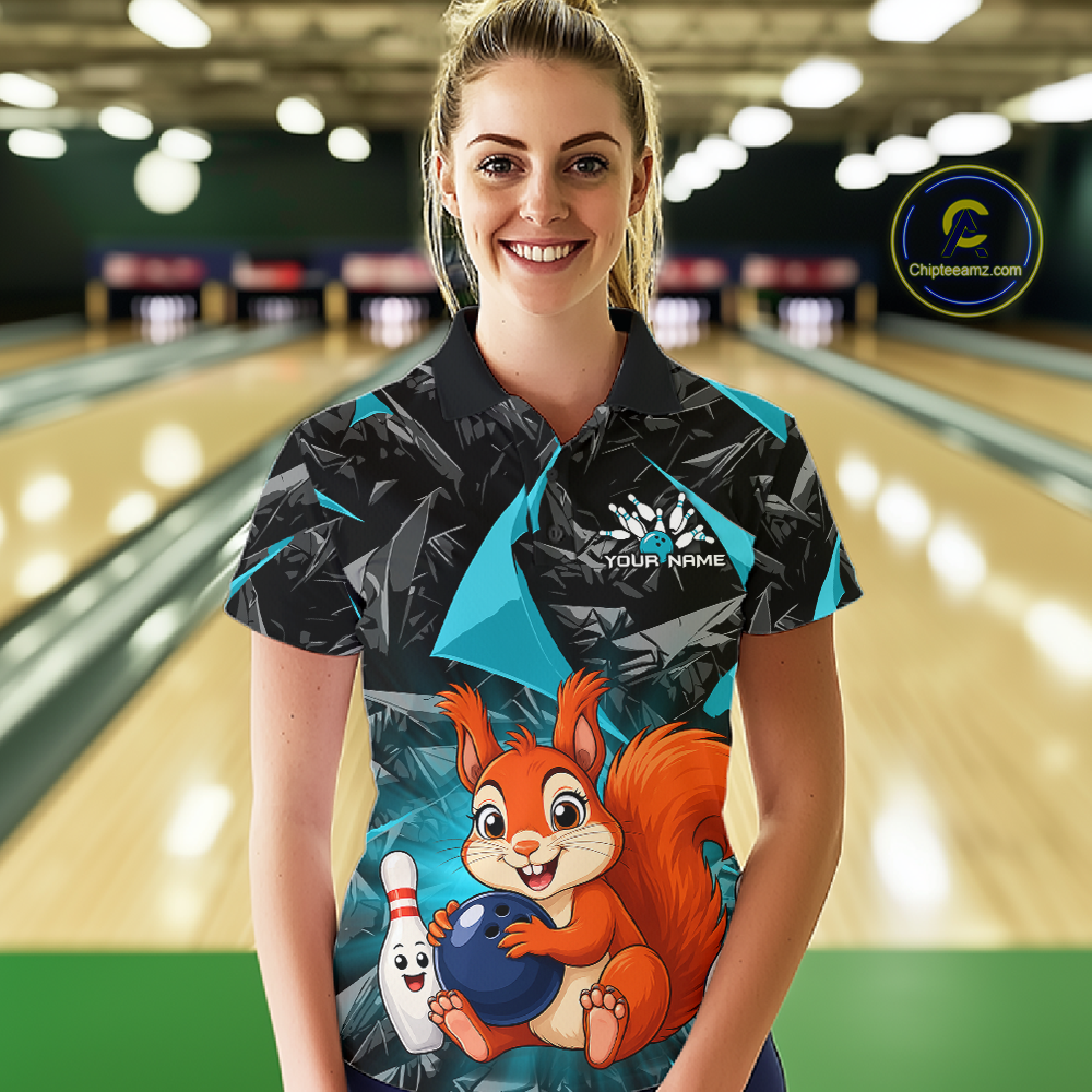 Funny Turquoise Squirrel Custom Bowling Jersey for Women Bowling Team Shirts Bowling League HNT302