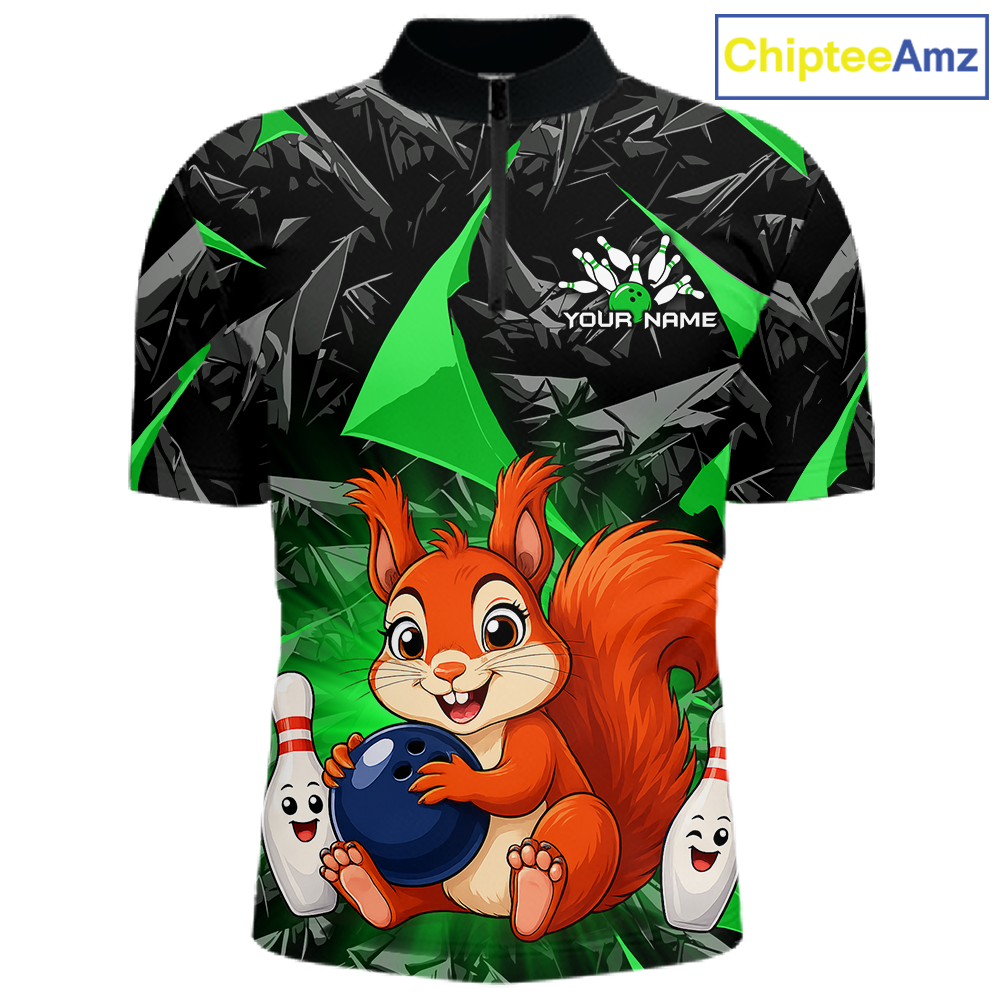 Funny Green Squirrel Custom Bowling Jersey for Men Bowling Team Shirts Bowling League HNT302