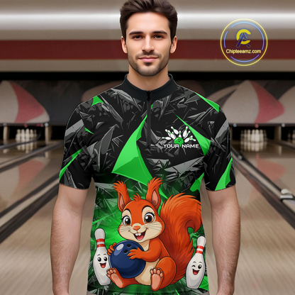 Funny Green Squirrel Custom Bowling Jersey for Men Bowling Team Shirts Bowling League HNT302