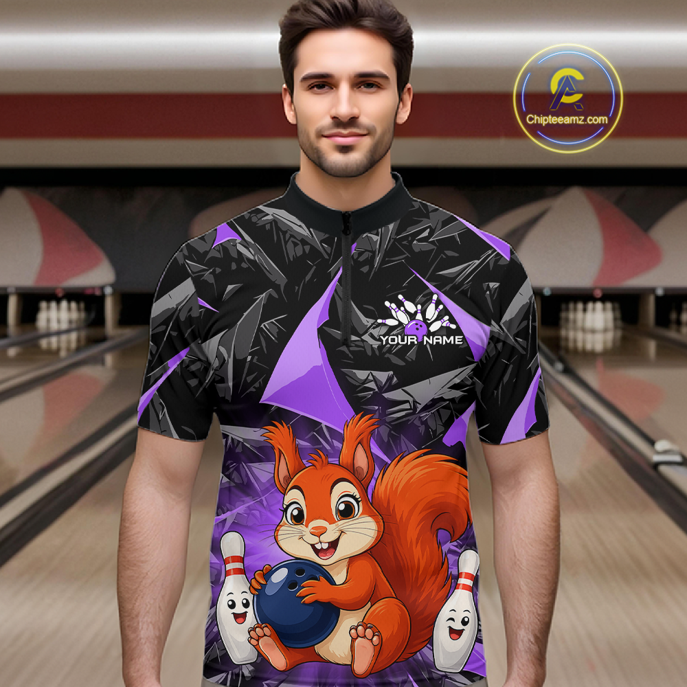 Funny Purple Squirrel Custom Bowling Jersey for Men Bowling Team Shirts Bowling League HNT302