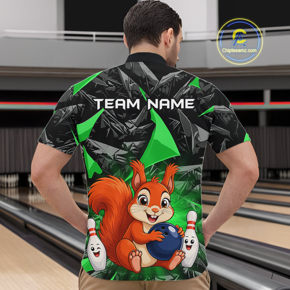 Funny Green Squirrel Custom Bowling Jersey for Men Bowling Team Shirts Bowling League HNT302