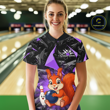 Load image into Gallery viewer, Funny Purple Squirrel Custom Bowling Jersey for Women Bowling Team Shirts Bowling League HNT302