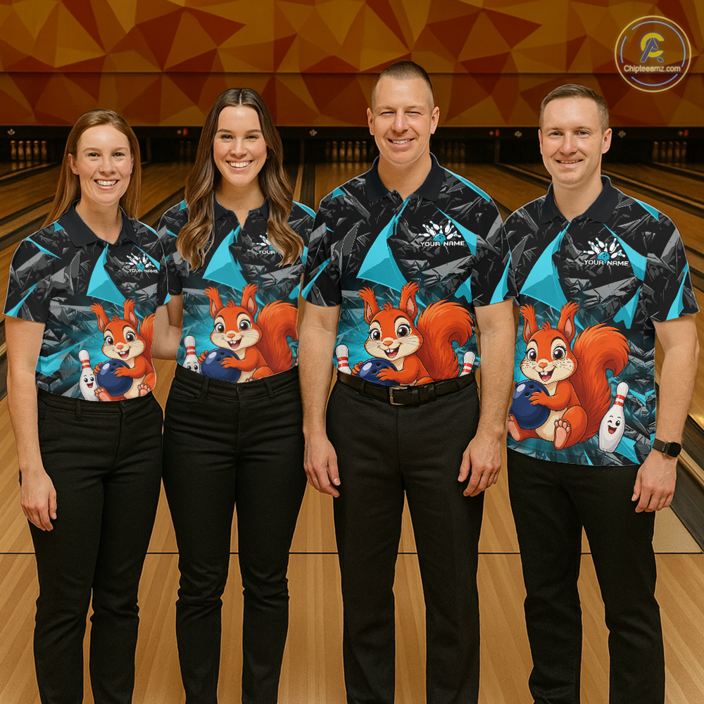 Funny Turquoise Squirrel Custom Bowling Jersey for Men Bowling Team Shirts Bowling League HNT302