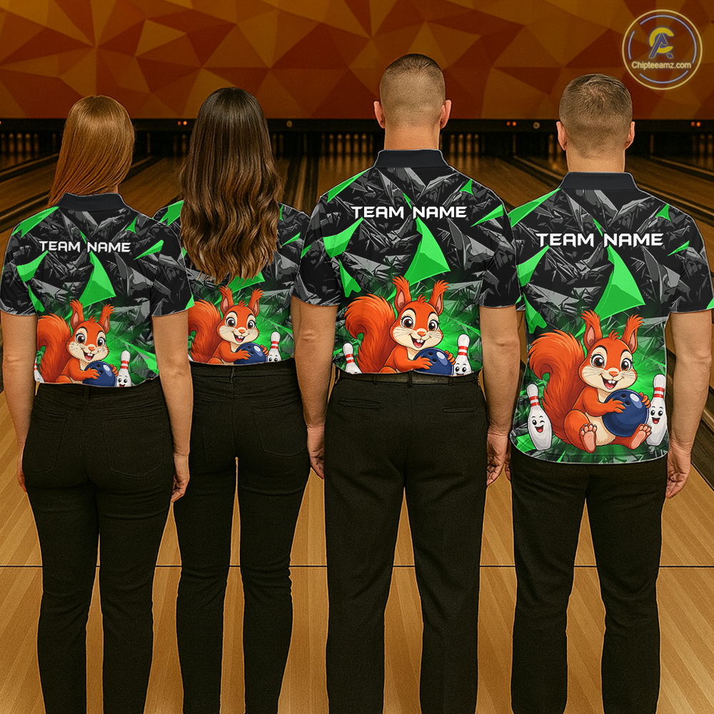 Funny Green Squirrel Custom Bowling Jersey for Men Bowling Team Shirts Bowling League HNT302