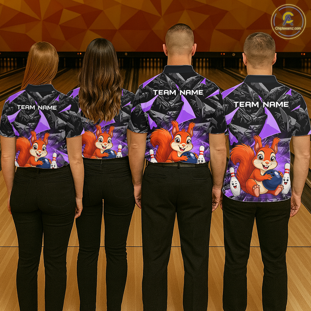 Funny Purple Squirrel Custom Bowling Jersey for Women Bowling Team Shirts Bowling League HNT302