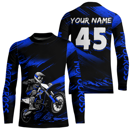 Blue Motocross Shirts Personalized Racing Jersey Dirt Bike Jersey Kid Men Women UPF30+ DNT15