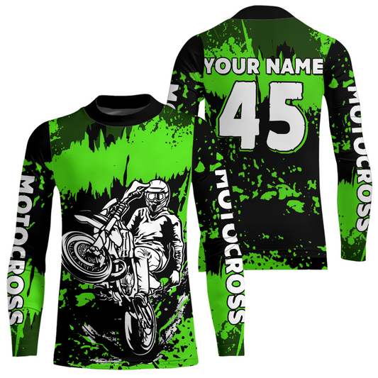 Custom Green Motocross Jersey for Men Women Kids UPF30+ MX Motorcycle Racing DNT22