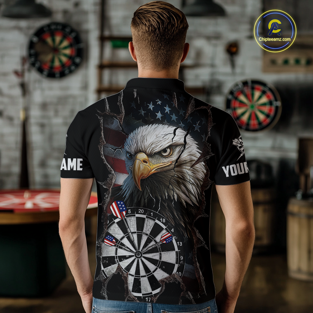 Custom US Flag Eagle Dart Shirts For Men Dart Board Gifts Darts Team Jerseys Dart League NNT154
