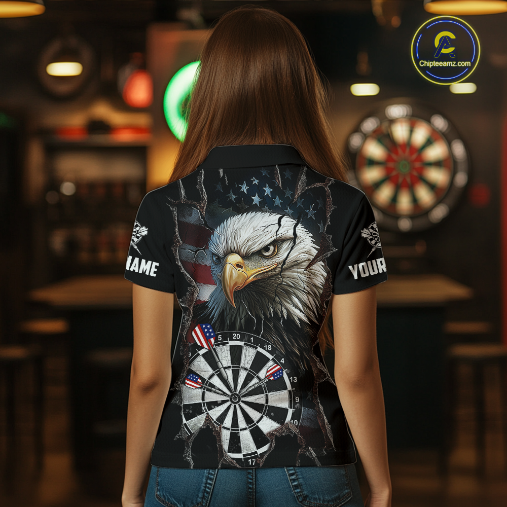 Custom US Flag Eagle Dart Shirts For Women Dart Board Gifts Darts Team Jerseys Dart League NNT154