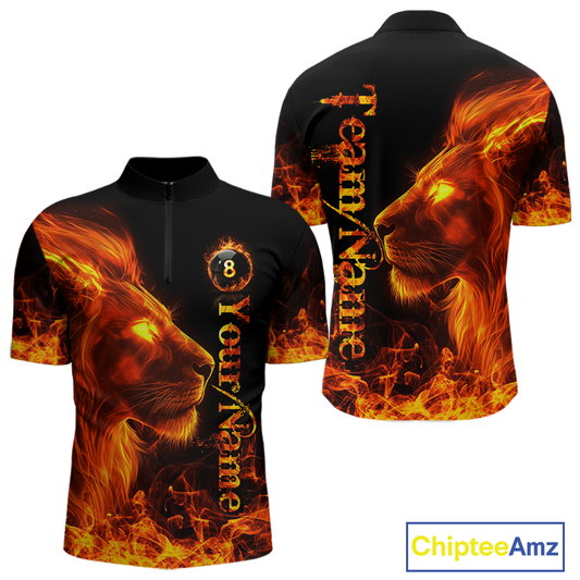 Custom Flame Lion 8 Ball Billiard Shirts for Men Billiard Team Shirts Billiard League Polo & 1/4 Zip NNT96