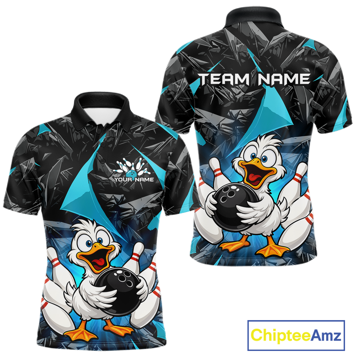 Custom Turquoise Funny Duck Bowling Jersey for Men Bowling League Bowling Team Shirts Polo & 1/4 Zip HN233