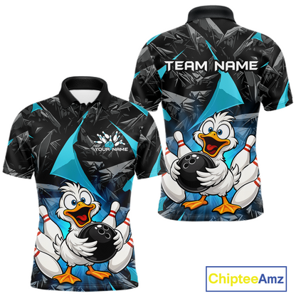 Custom Turquoise Funny Duck Bowling Jersey for Men Bowling League Bowling Team Shirts Polo & 1/4 Zip HN233