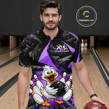 Load image into Gallery viewer, Custom Purple Funny Duck Bowling Jersey for Men Bowling League Bowling Team Shirts Polo &amp; 1/4 Zip HN233