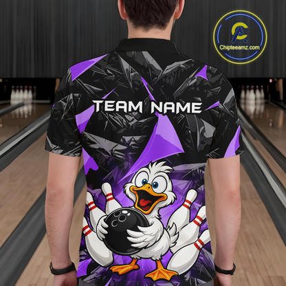 Custom Purple Funny Duck Bowling Jersey for Men Bowling League Bowling Team Shirts Polo & 1/4 Zip HN233